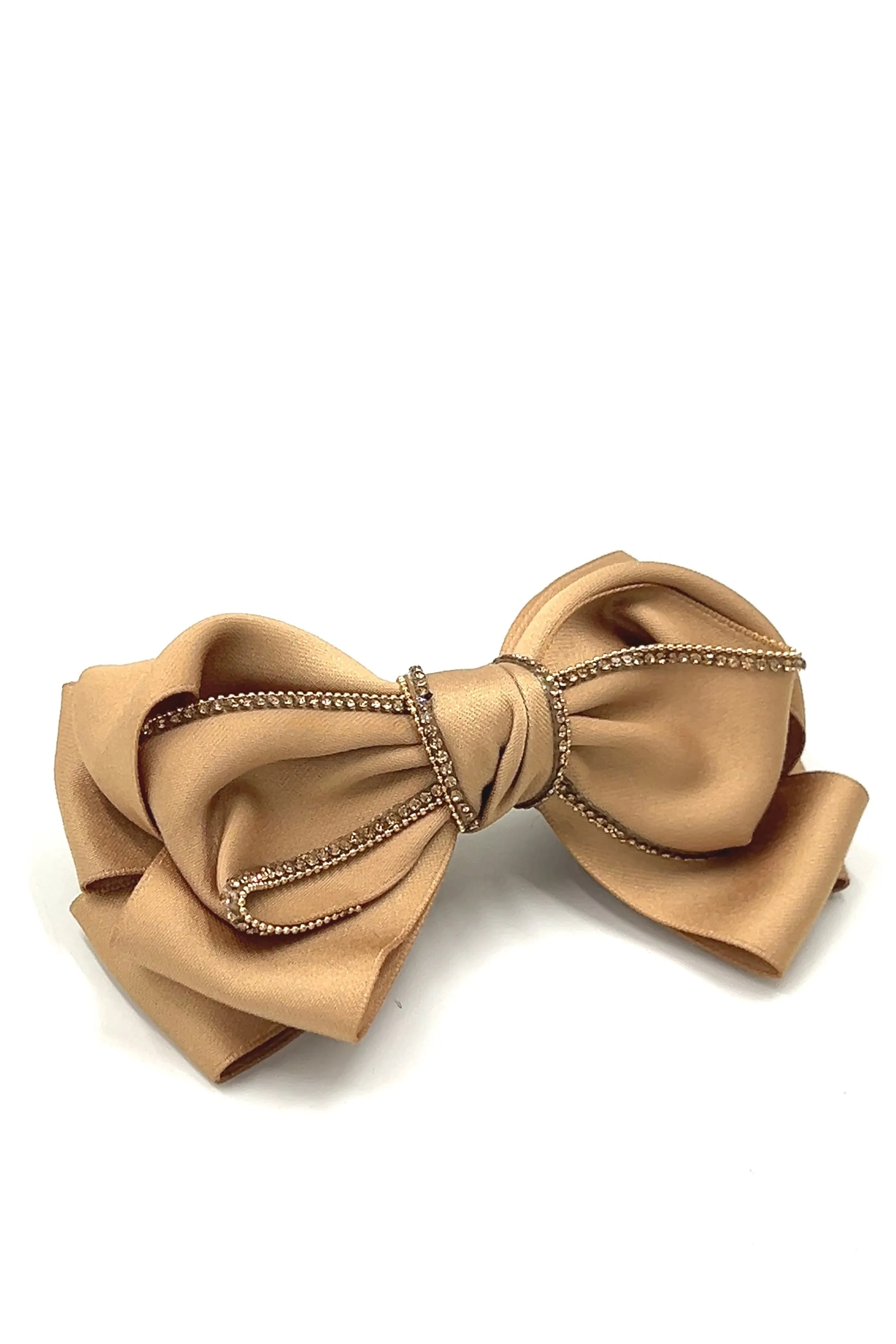 Tan Crystal Lined Bow Barrette