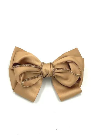 Tan Crystal Lined Bow Barrette