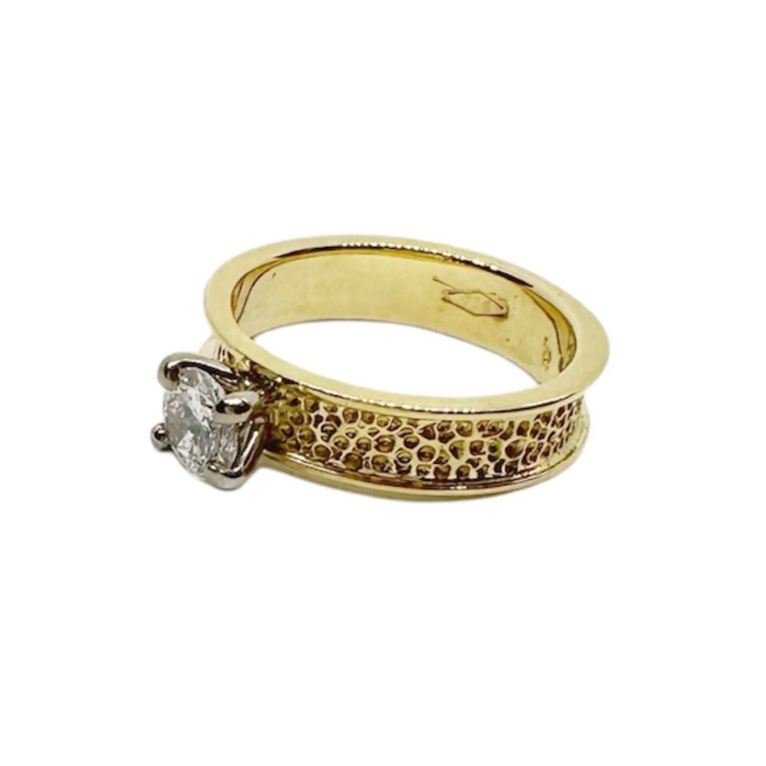 Textured Gold Solitaire Diamond Ring