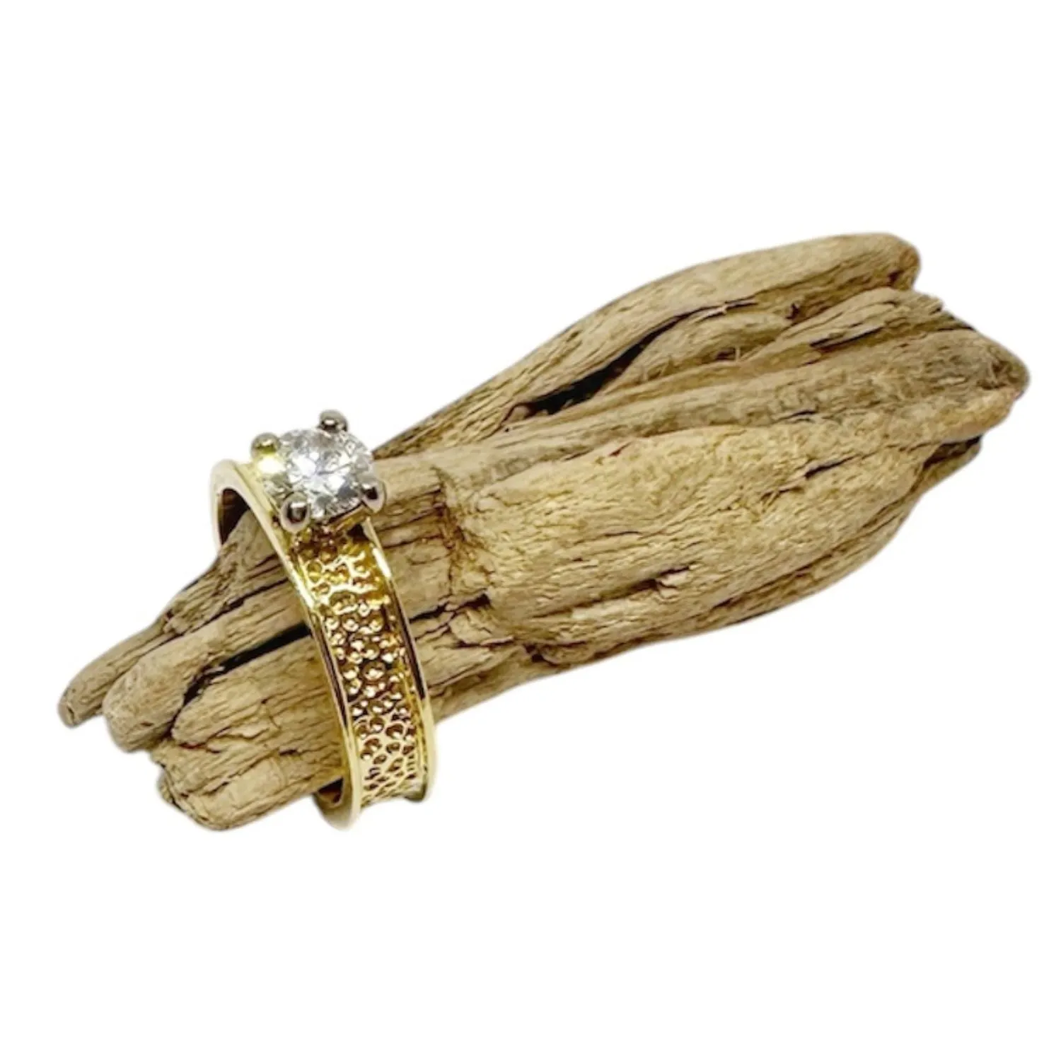 Textured Gold Solitaire Diamond Ring
