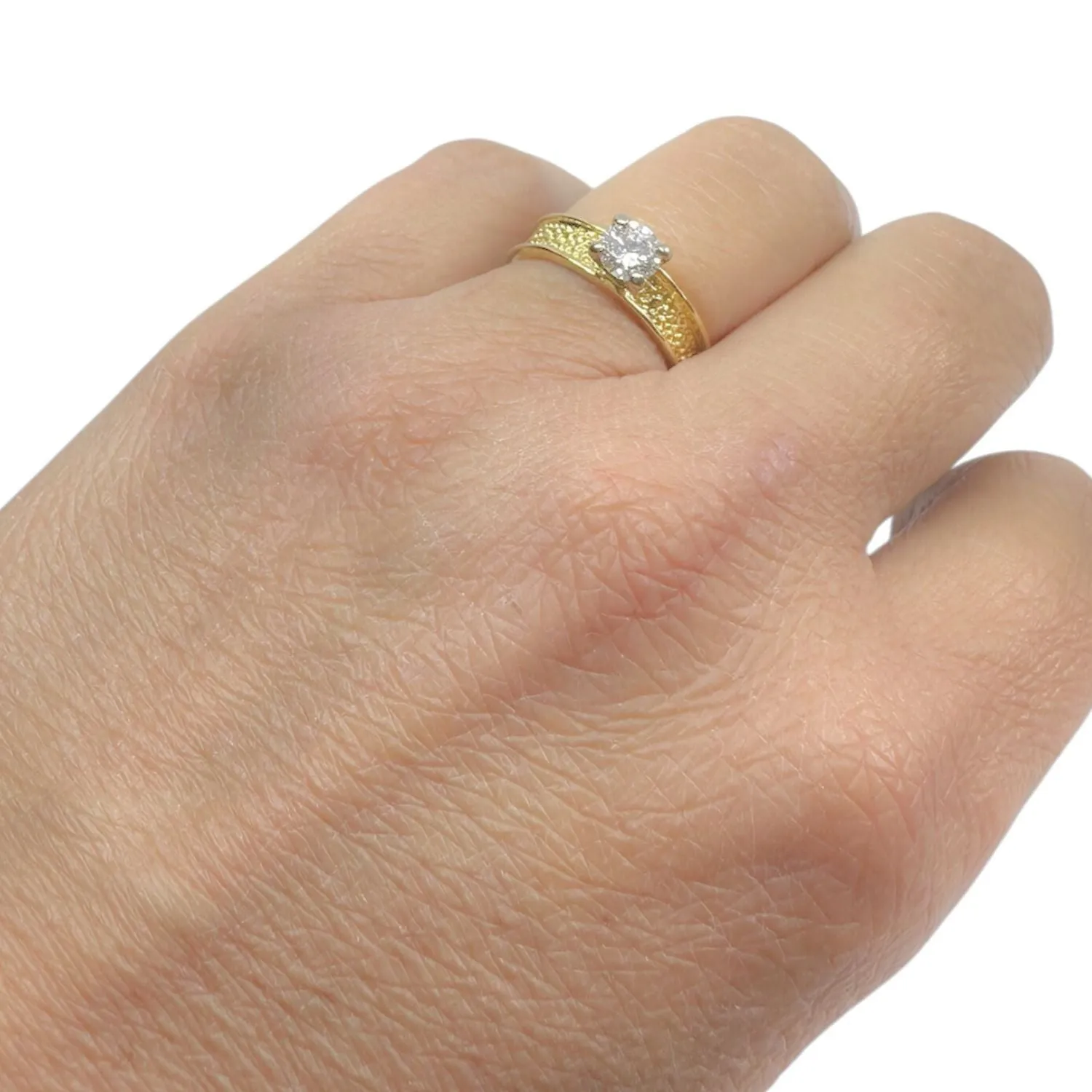 Textured Gold Solitaire Diamond Ring