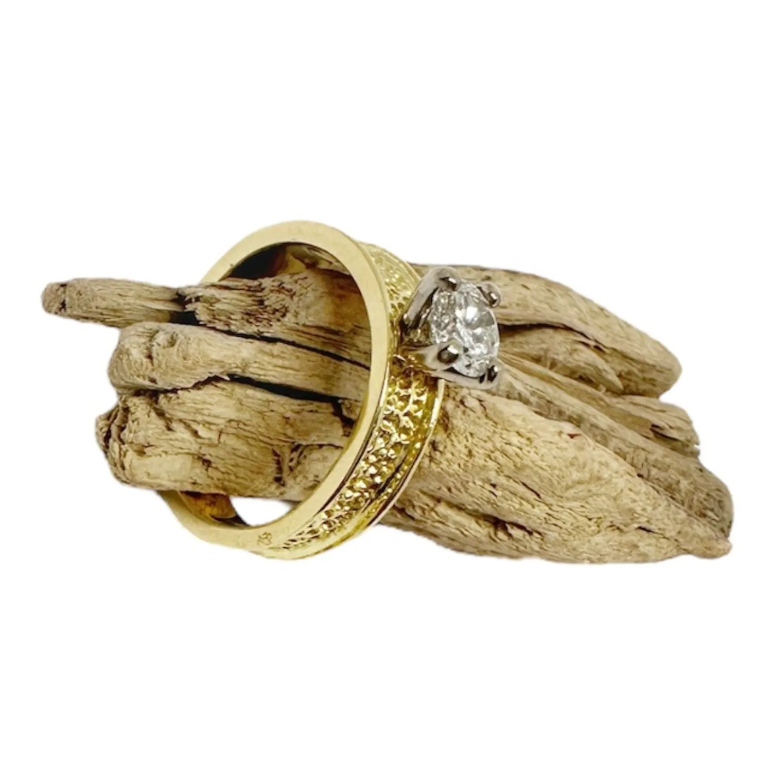 Textured Gold Solitaire Diamond Ring