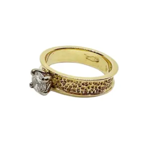 Textured Gold Solitaire Diamond Ring