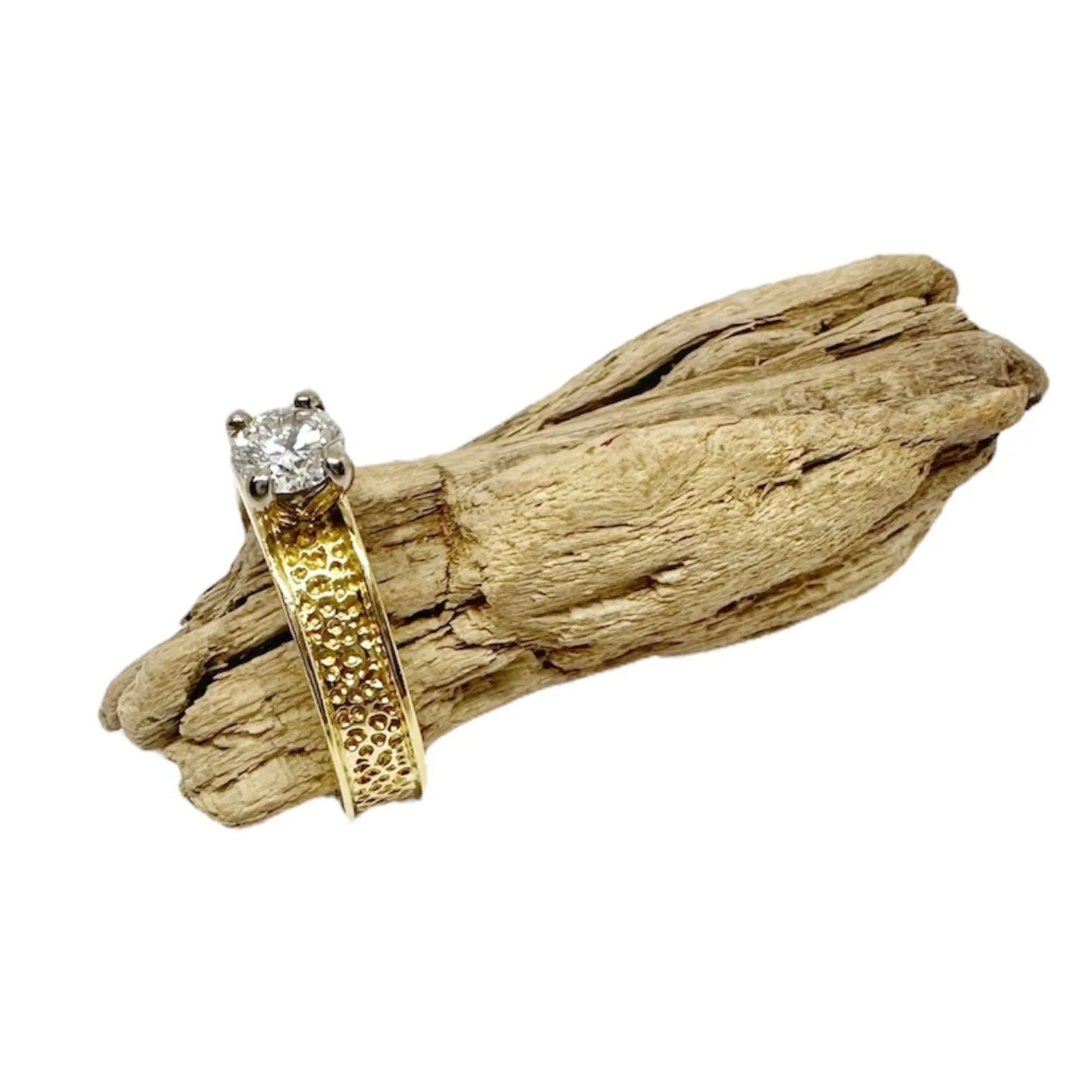 Textured Gold Solitaire Diamond Ring
