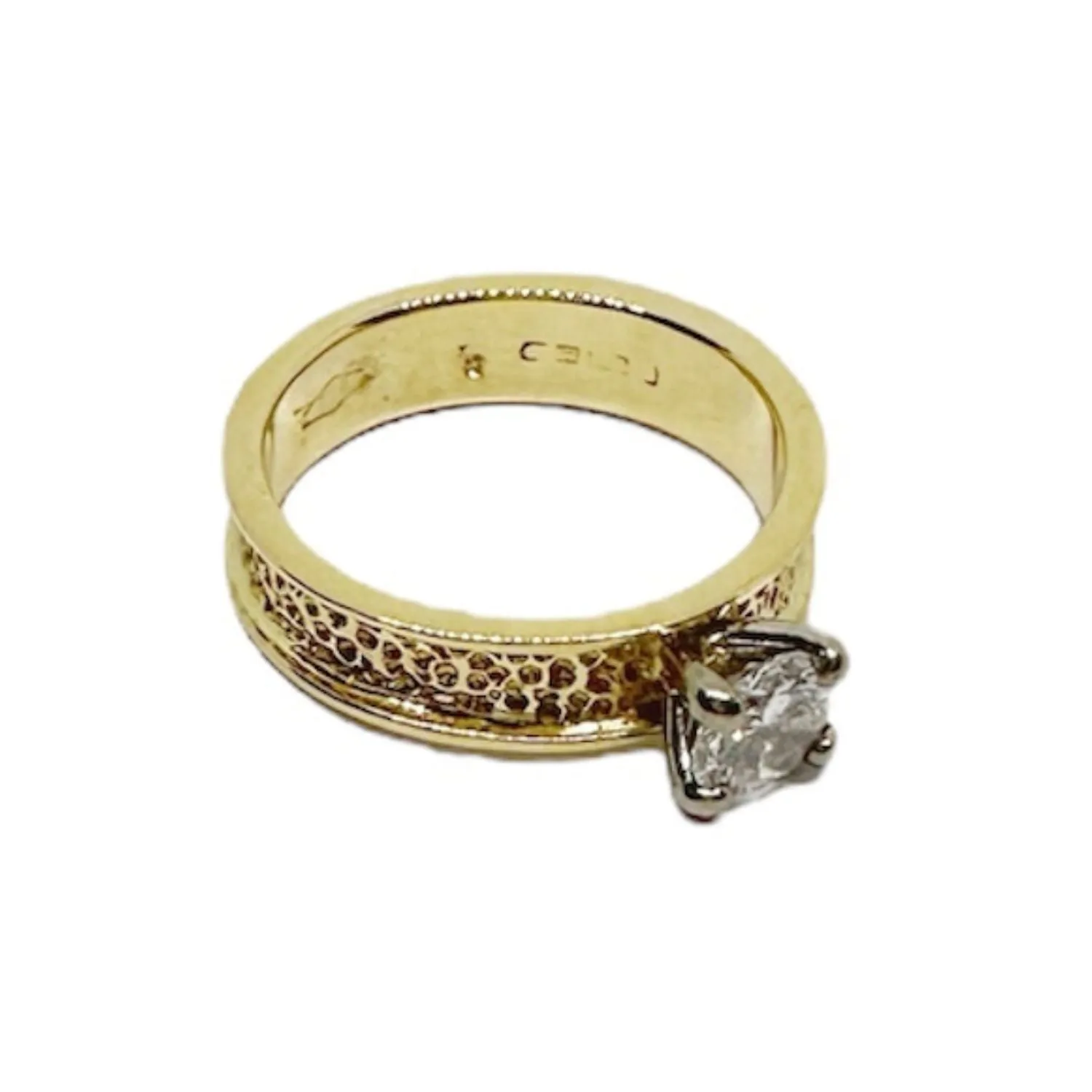 Textured Gold Solitaire Diamond Ring