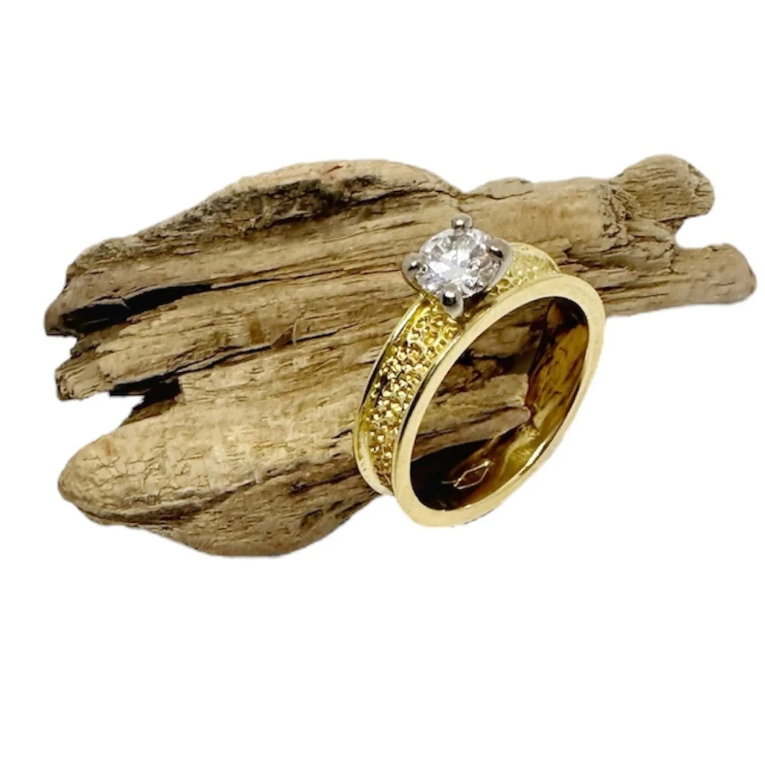 Textured Gold Solitaire Diamond Ring