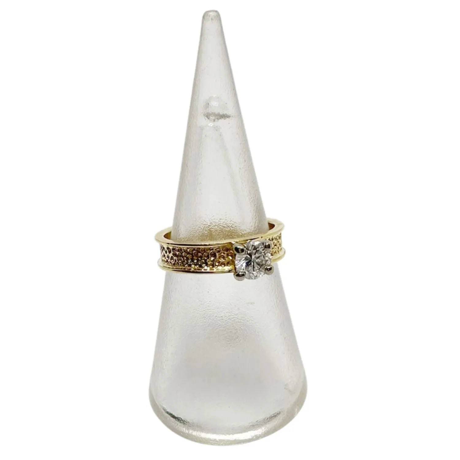 Textured Gold Solitaire Diamond Ring