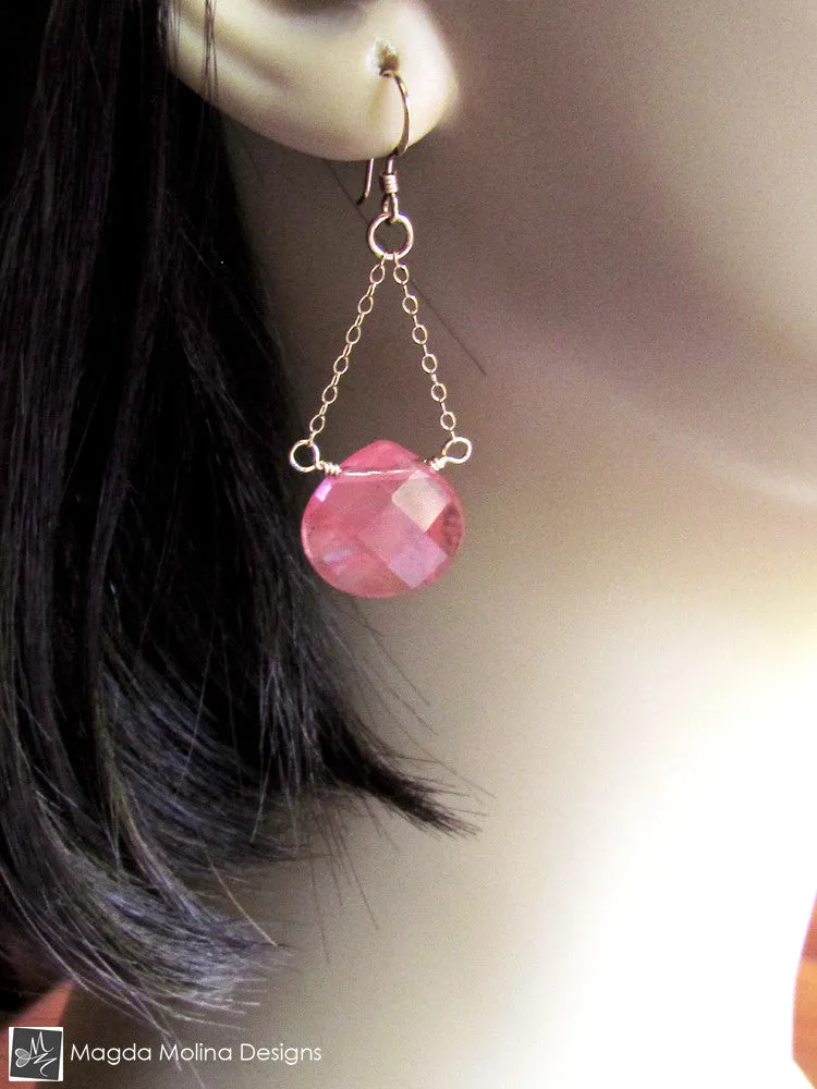 The Faceted Cherry Quartz & Gold Chain Dangle Earrings