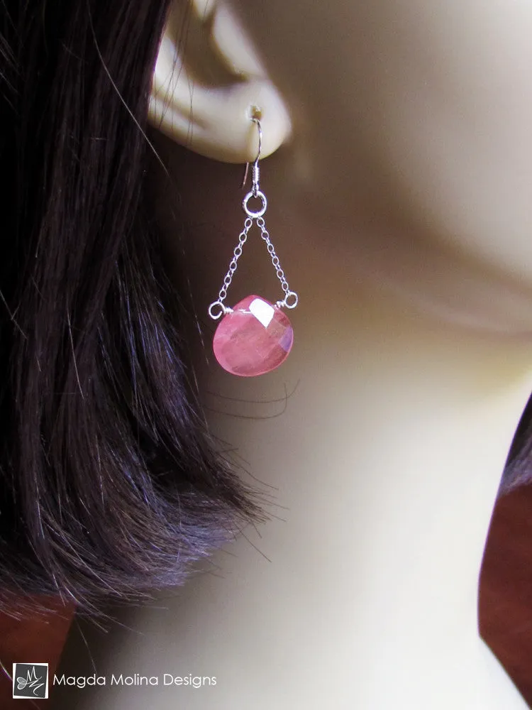 The Faceted Cherry Quartz & Gold Chain Dangle Earrings