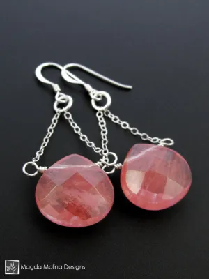 The Faceted Cherry Quartz & Gold Chain Dangle Earrings