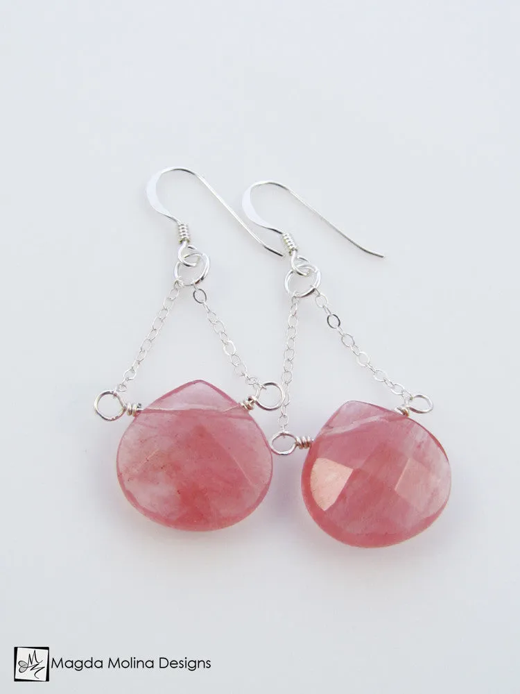 The Faceted Cherry Quartz & Gold Chain Dangle Earrings