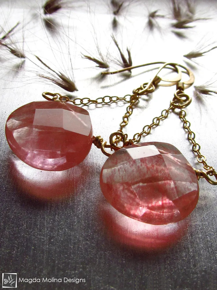 The Faceted Cherry Quartz & Gold Chain Dangle Earrings
