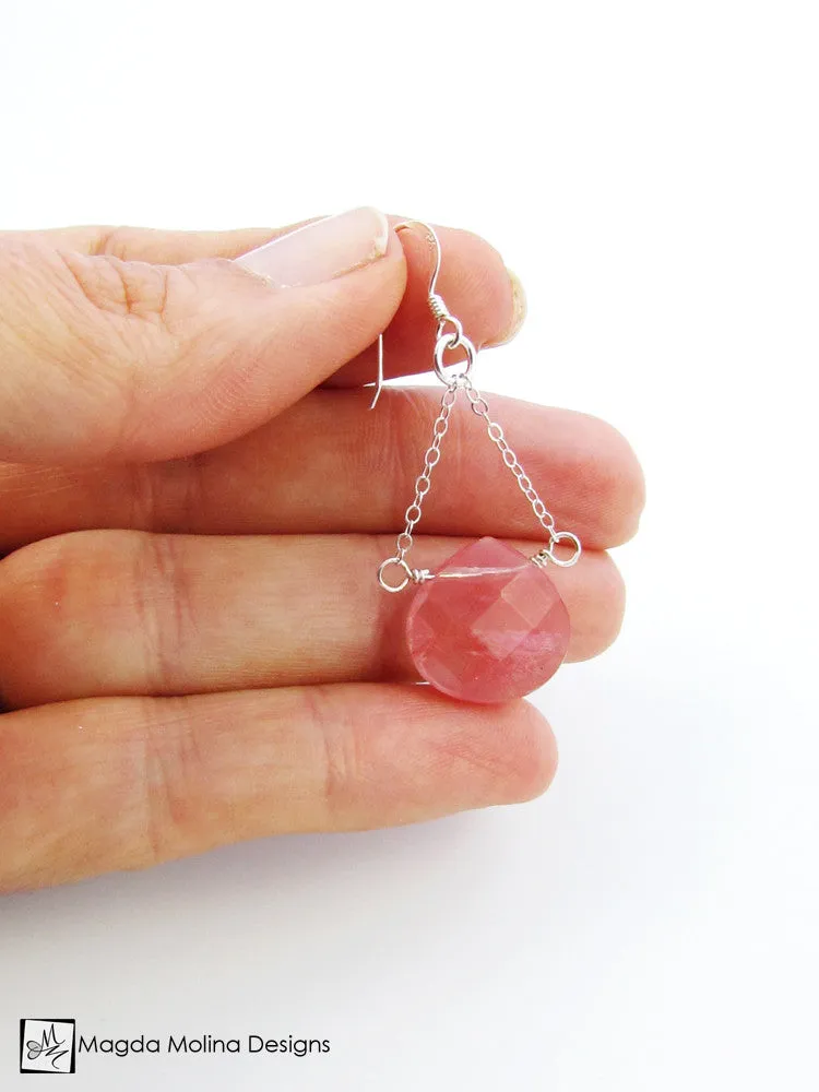 The Faceted Cherry Quartz & Gold Chain Dangle Earrings