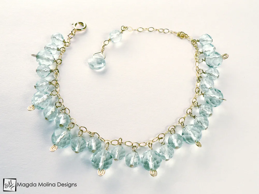 The Golden Glittery Blue Quartz Cluster Bracelet