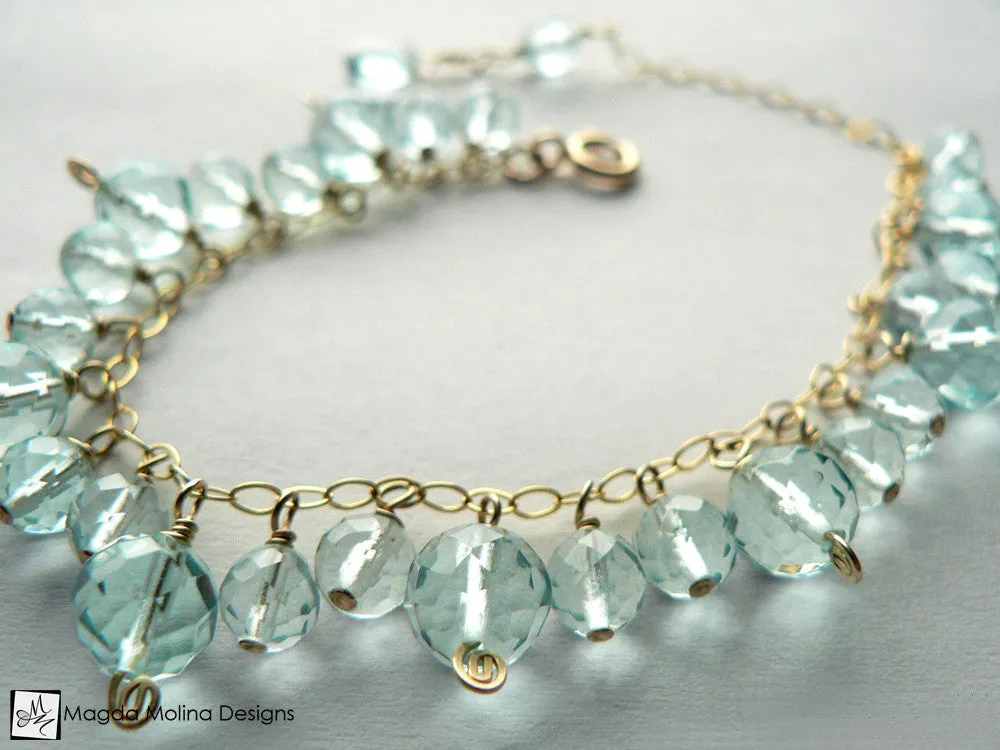The Golden Glittery Blue Quartz Cluster Bracelet