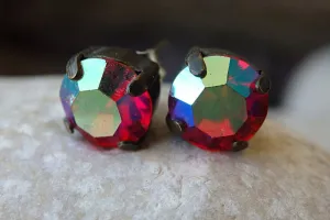 Tiny red stud earrings