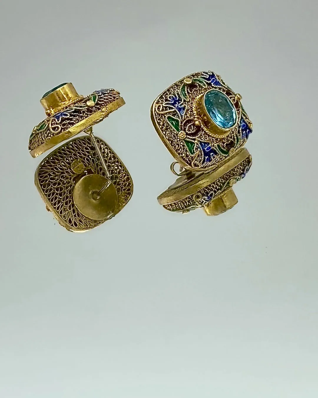 Topaz and Cloisonne Earrings