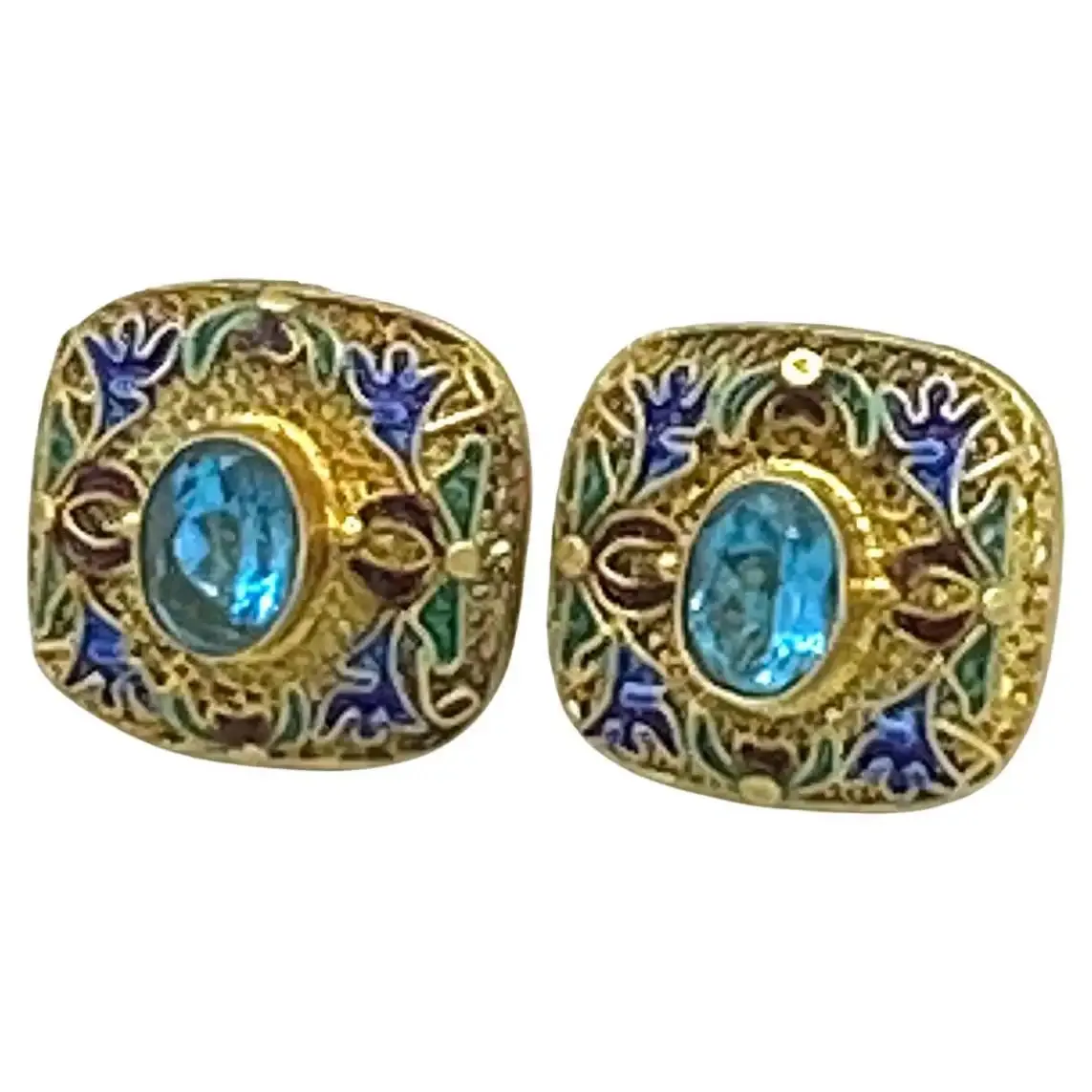 Topaz and Cloisonne Earrings