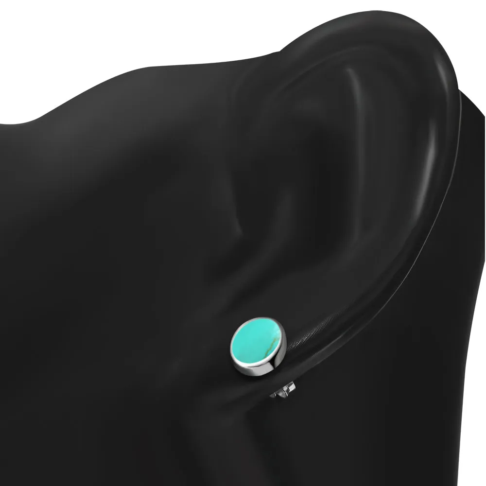 Turquoise Oval Stud Silver Earrings