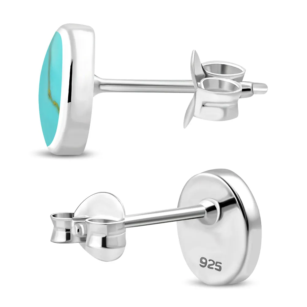 Turquoise Oval Stud Silver Earrings