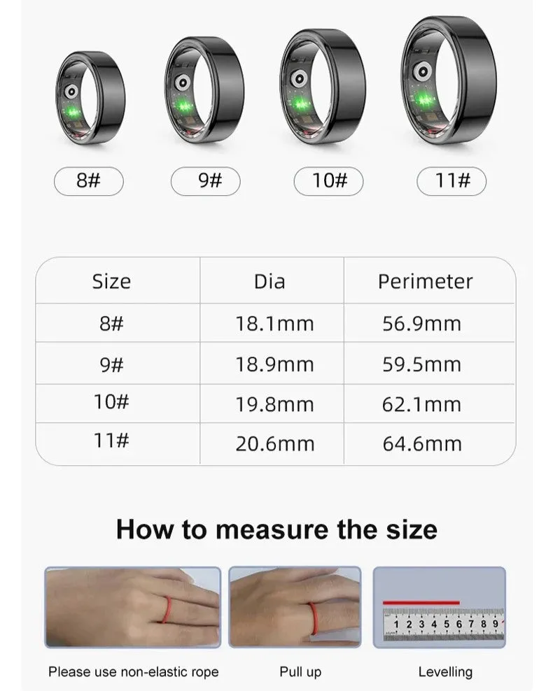 Uni•Q-Ring - Wireless Smart Ring (Stainless Steel Case, Waterproof, Chip RF03, BT Connection, Heart Rate & Sleep Monitoring, Sports Mode) - UniSex   Easy 15-Day Returns - UltraPods (Free Gift)