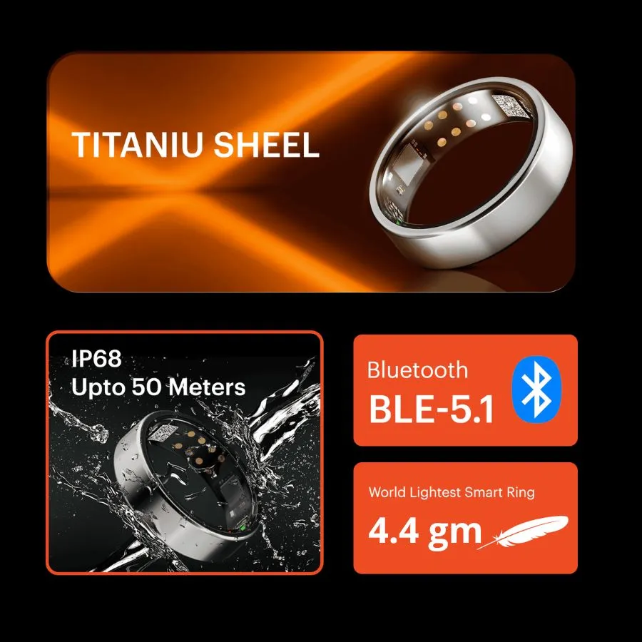 Uni•Q-Ring - Wireless Smart Ring (Stainless Steel Case, Waterproof, Chip RF03, BT Connection, Heart Rate & Sleep Monitoring, Sports Mode) - UniSex   Easy 15-Day Returns - UltraPods (Free Gift)
