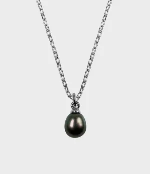 Vermeer Pearl Drop Necklace / Sterling Silver / Pear Shaped Peacock Pearl