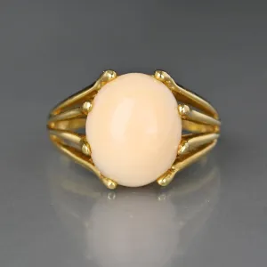 Vintage 14K Gold Salmon Coral Cabochon Ring