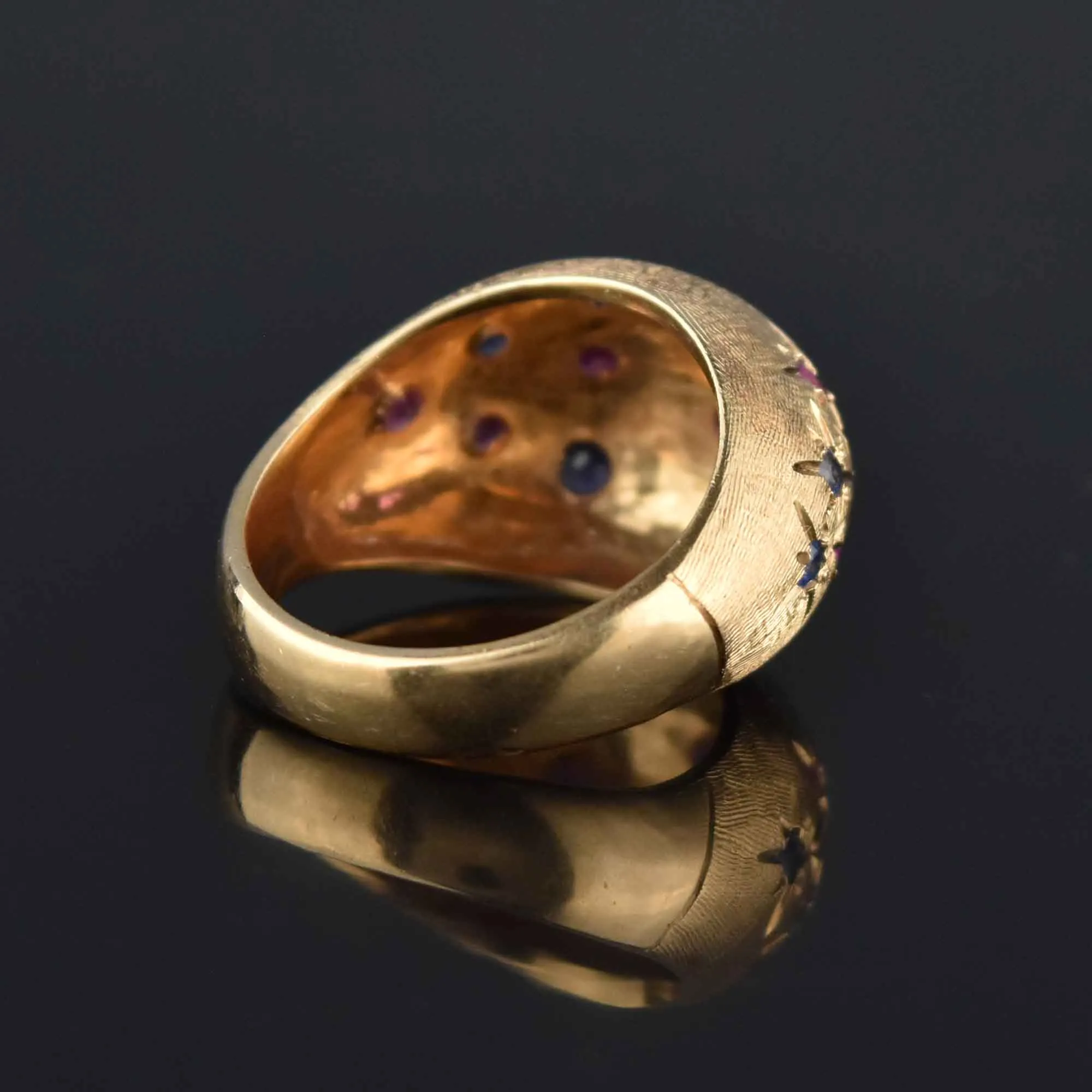 Vintage 14K Gold Sapphire Ruby Bombe Ring, Sz 7