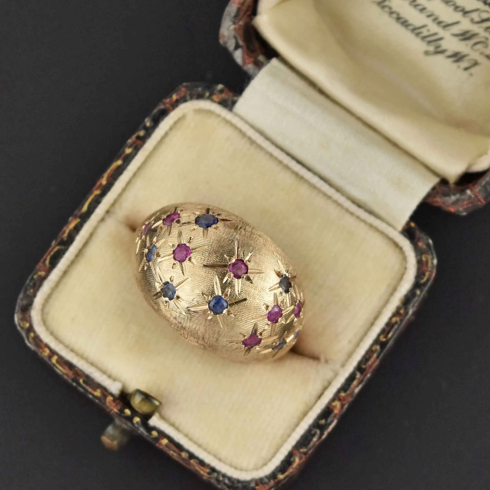 Vintage 14K Gold Sapphire Ruby Bombe Ring, Sz 7