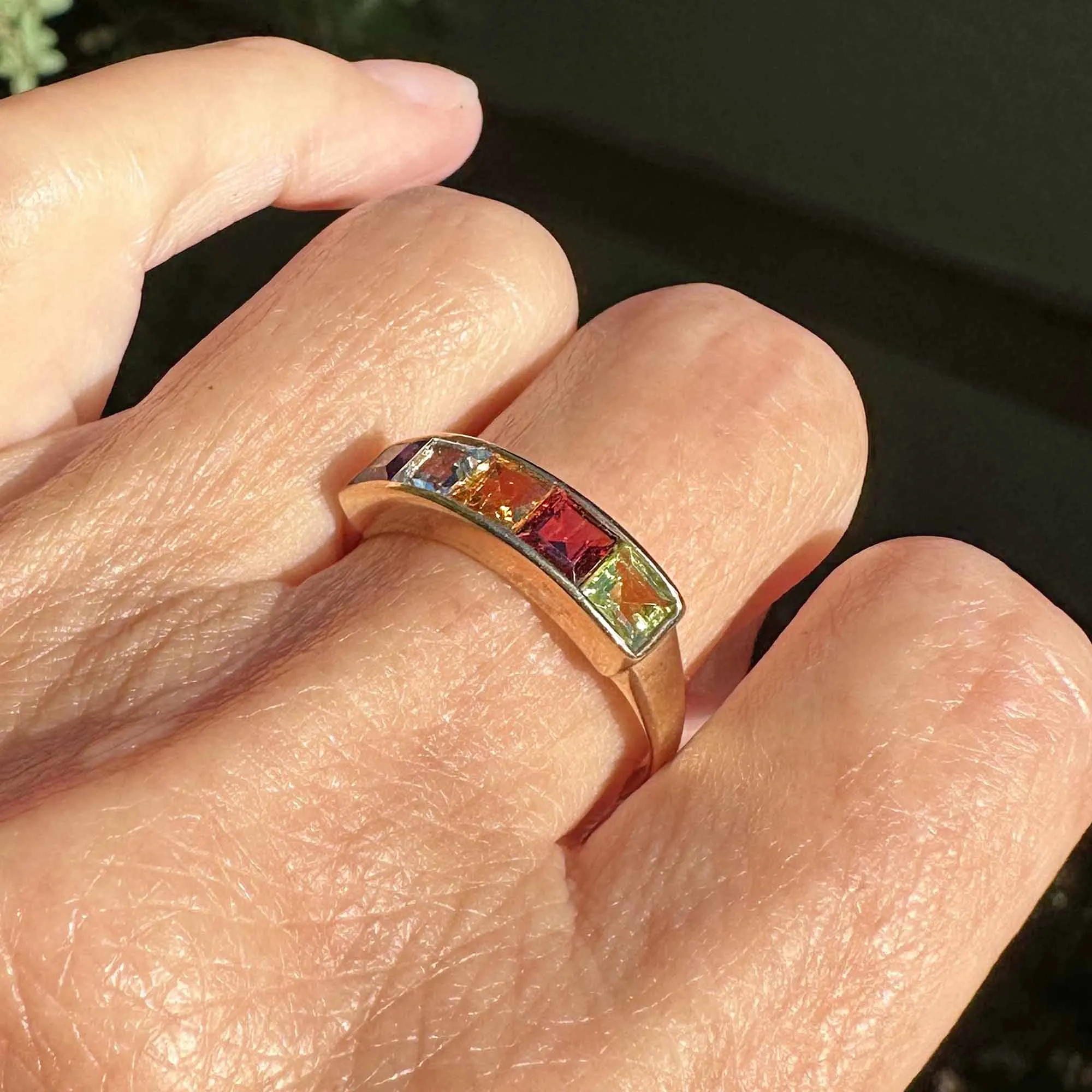 Vintage Five Stone Multi Gemstone Gold Ring Band