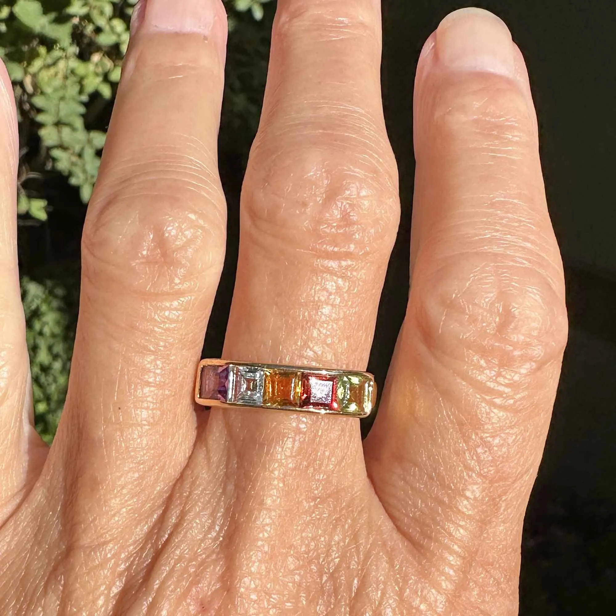 Vintage Five Stone Multi Gemstone Gold Ring Band