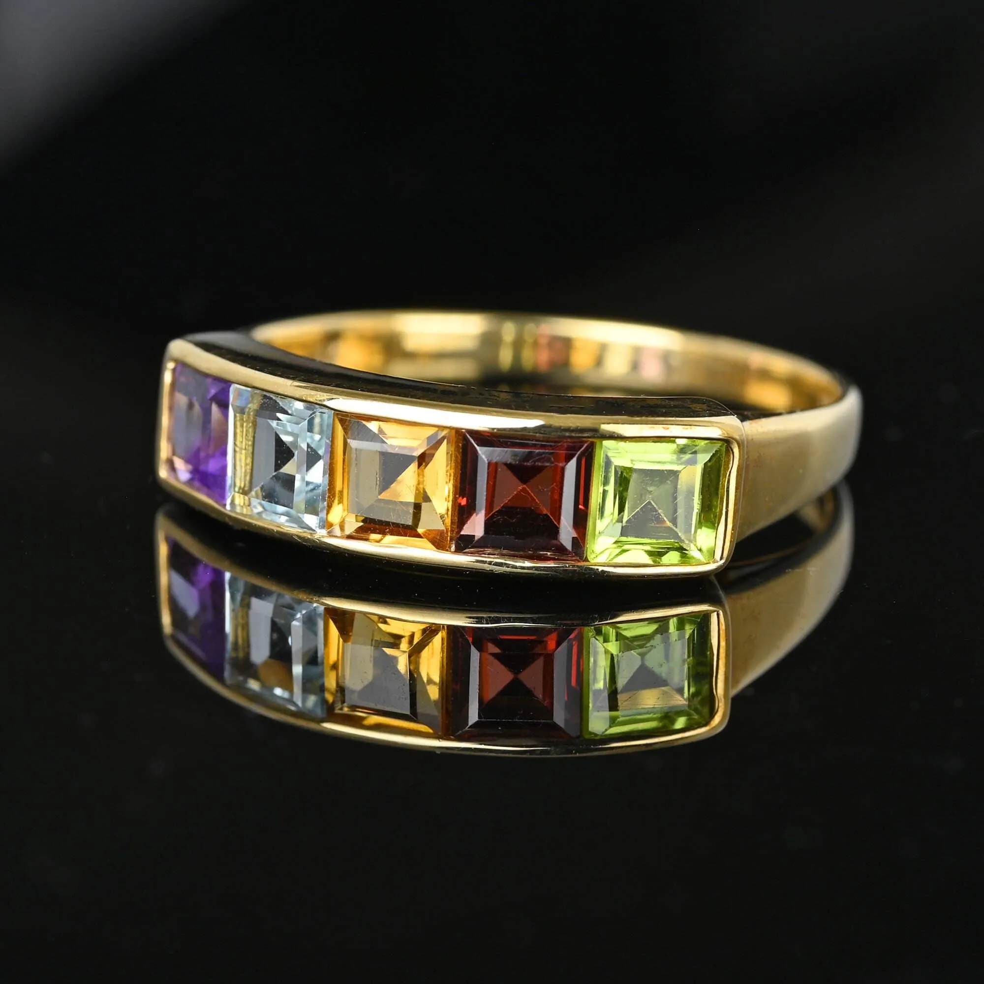 Vintage Five Stone Multi Gemstone Gold Ring Band