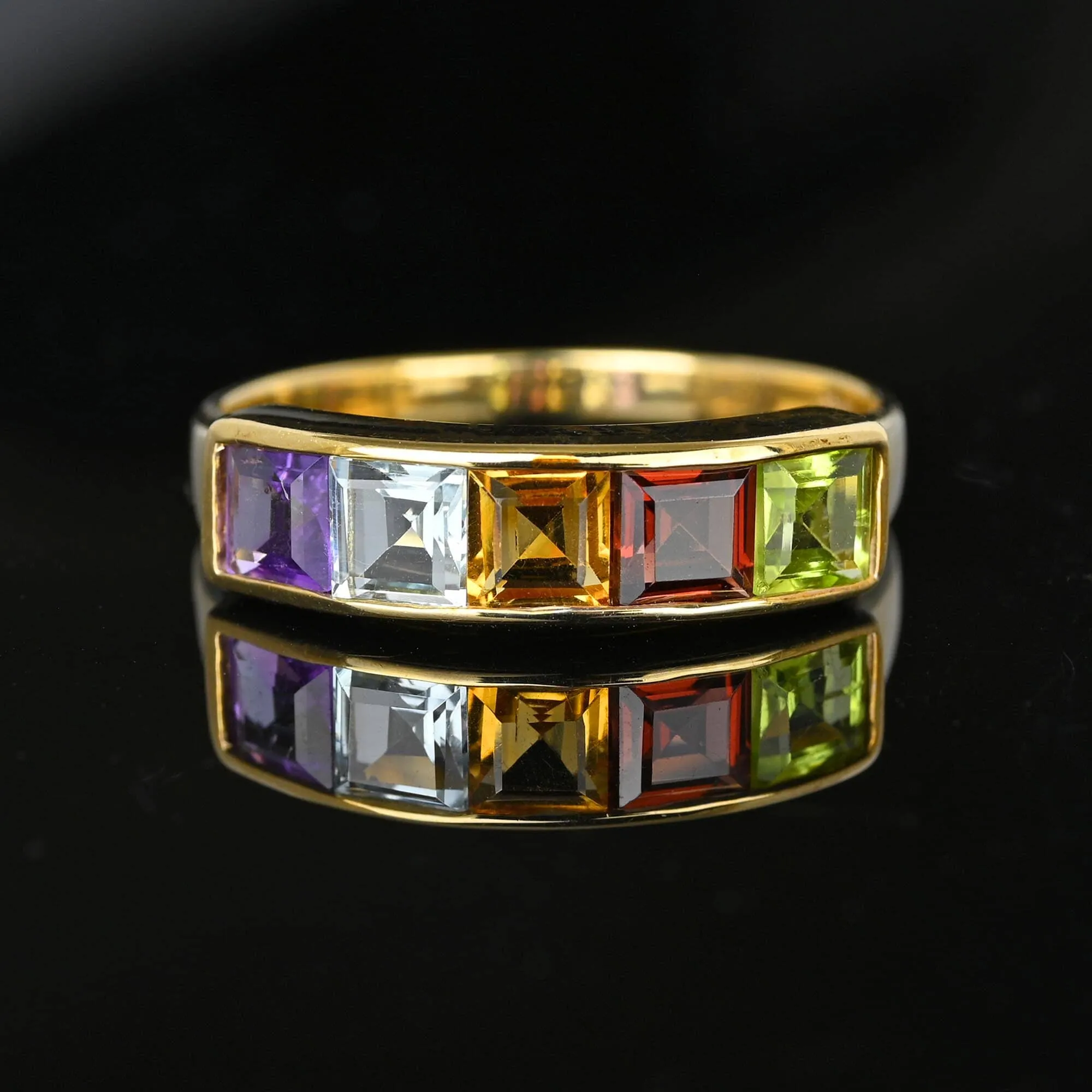 Vintage Five Stone Multi Gemstone Gold Ring Band