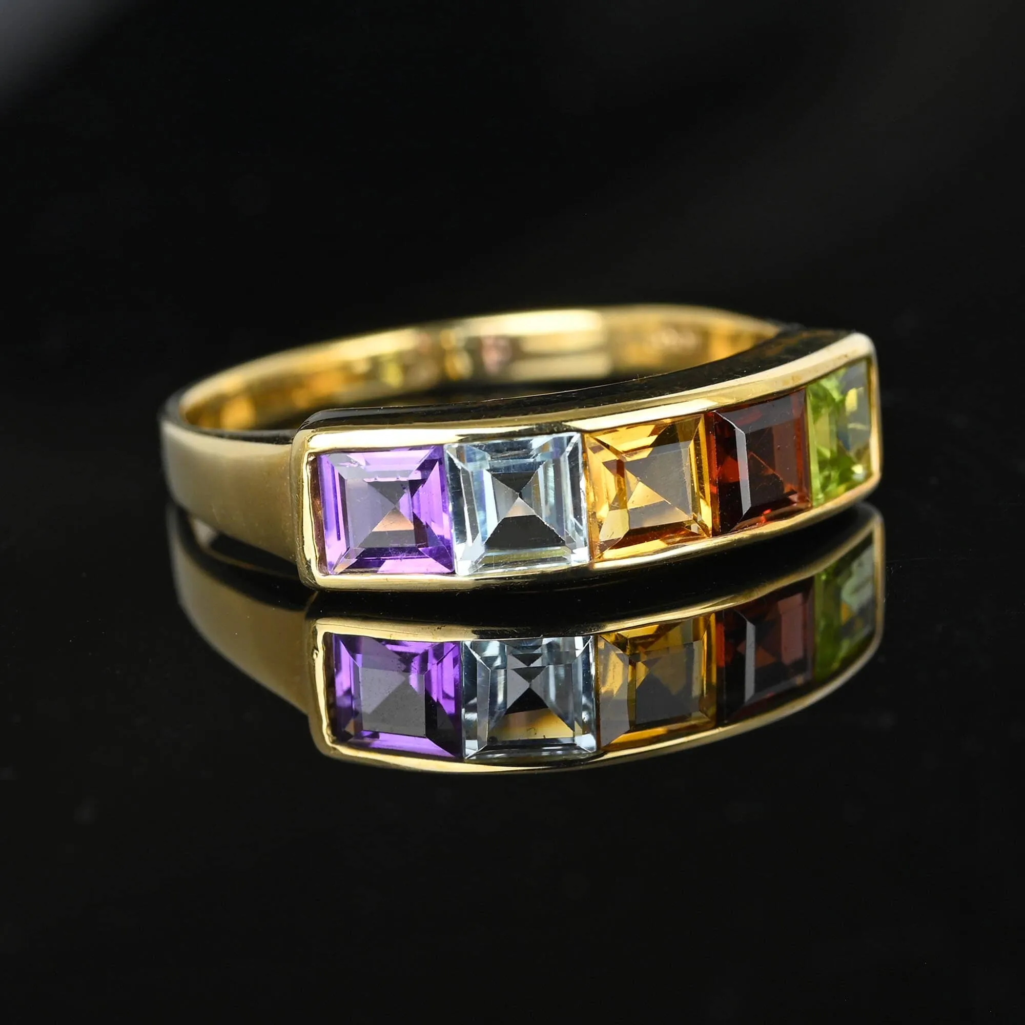 Vintage Five Stone Multi Gemstone Gold Ring Band