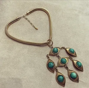 Vintage Jade glass pendant necklace gold plated