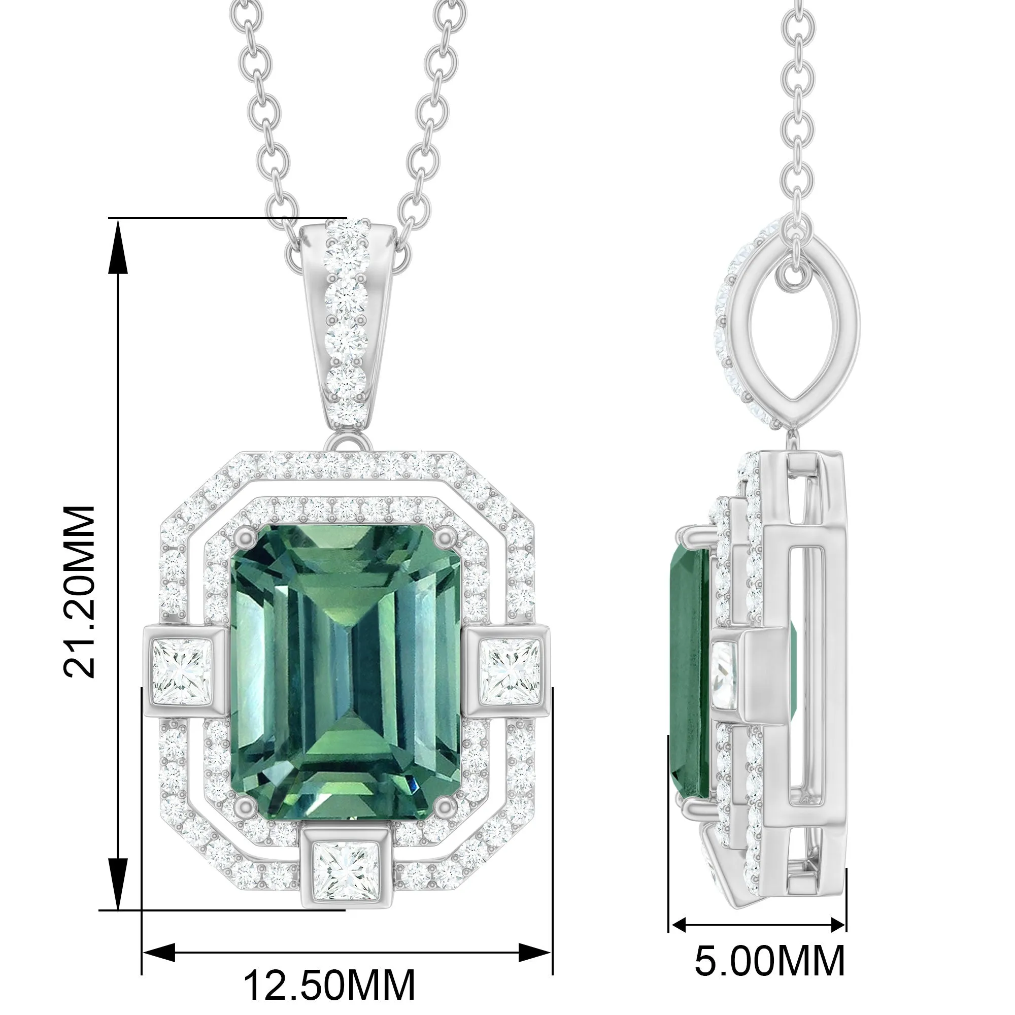 Vintage Style Octagon Created Green Sapphire Pendant with Moissanite