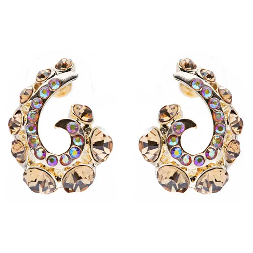 Wave Hook Design Crystal Rhinestone Stud Earring Gold