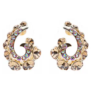 Wave Hook Design Crystal Rhinestone Stud Earring Gold