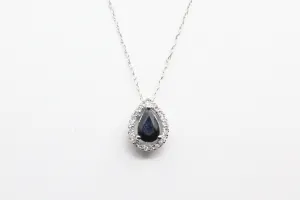 White Gold Sapphire with Diamond Halo Necklace