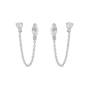 WHITE TOPAZ AND PEARL CHAIN EARRINGS