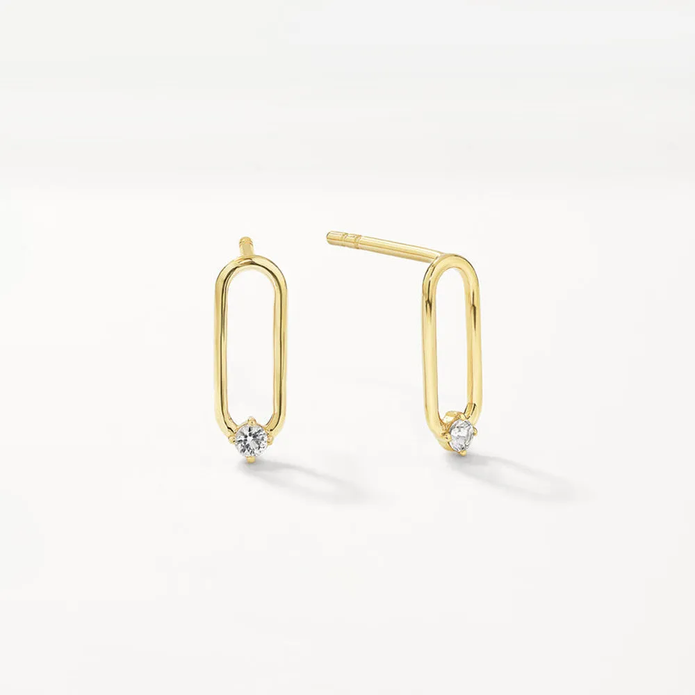 White Topaz Paperclip Link Studs in Gold