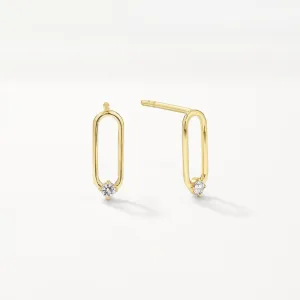 White Topaz Paperclip Link Studs in Gold