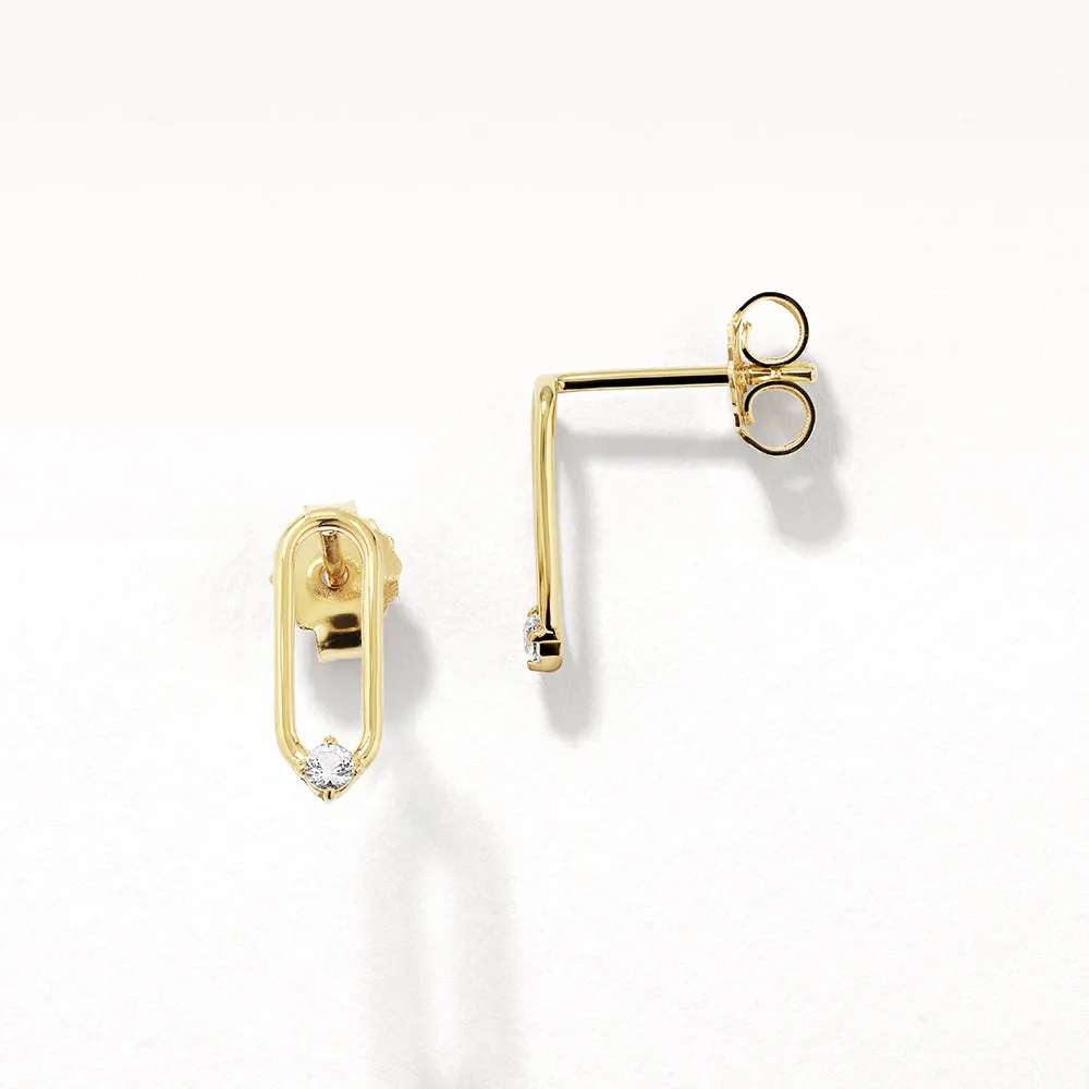 White Topaz Paperclip Link Studs in Gold
