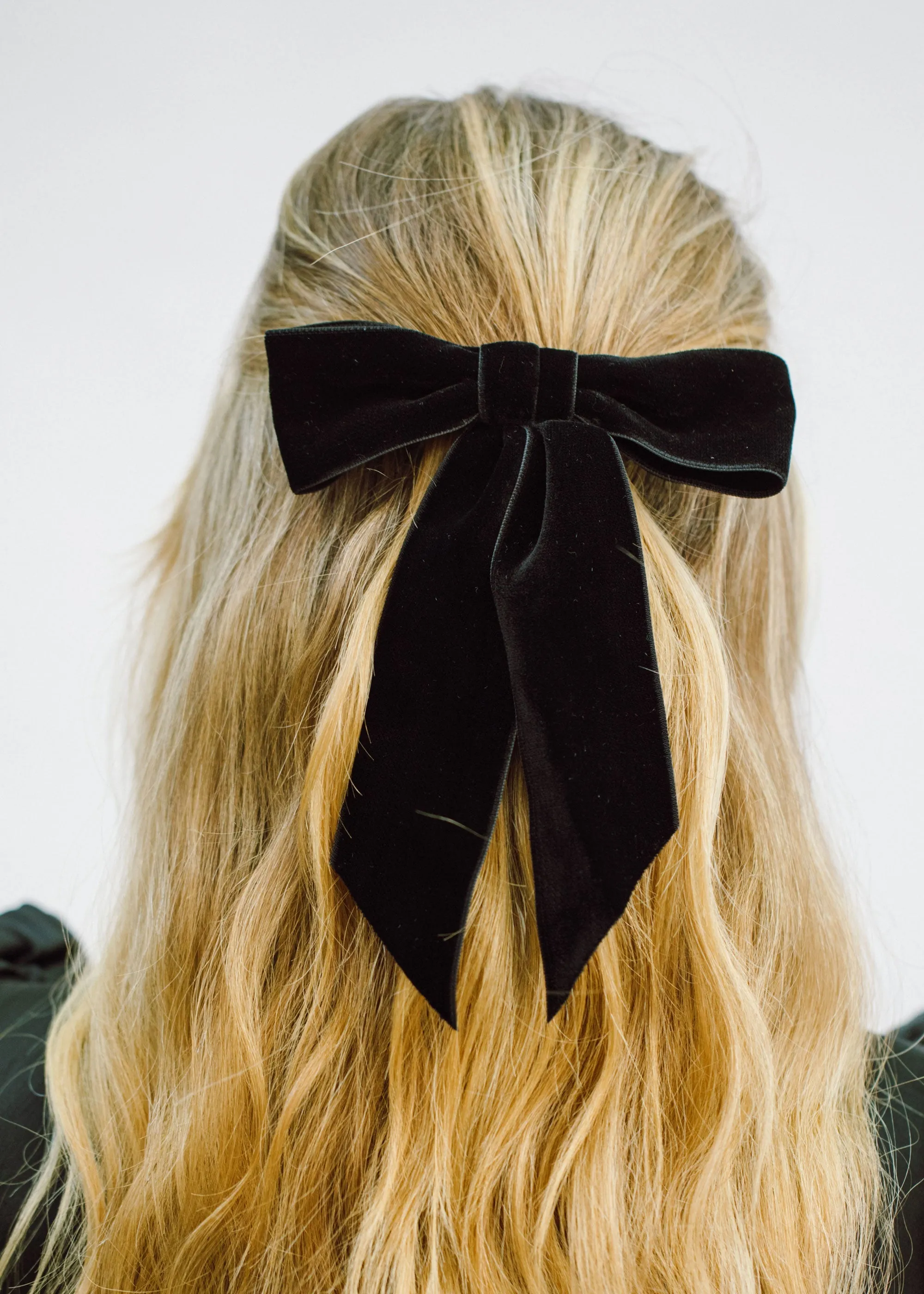 Wide Velvet Bow Barrette -- Black