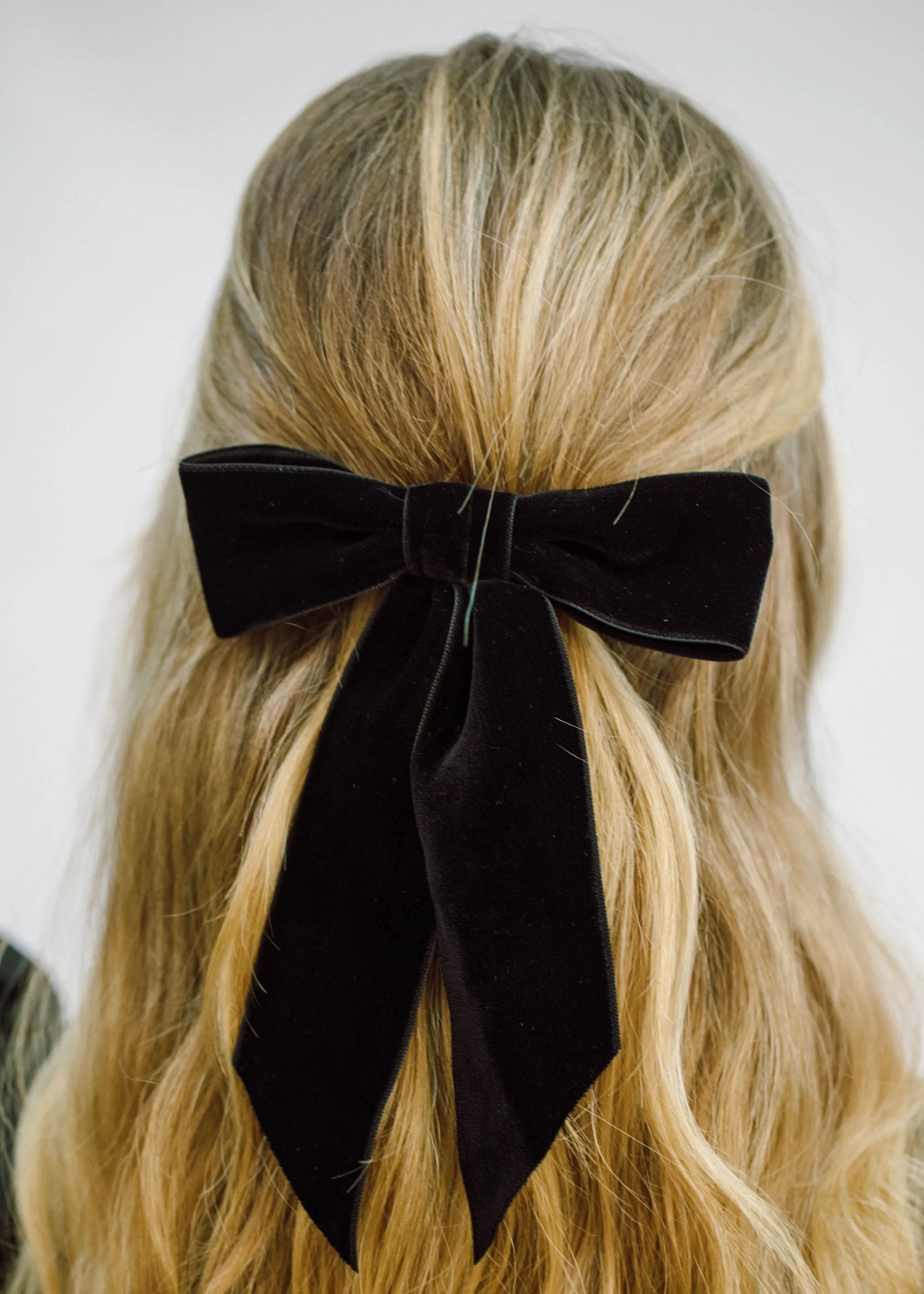 Wide Velvet Bow Barrette -- Black